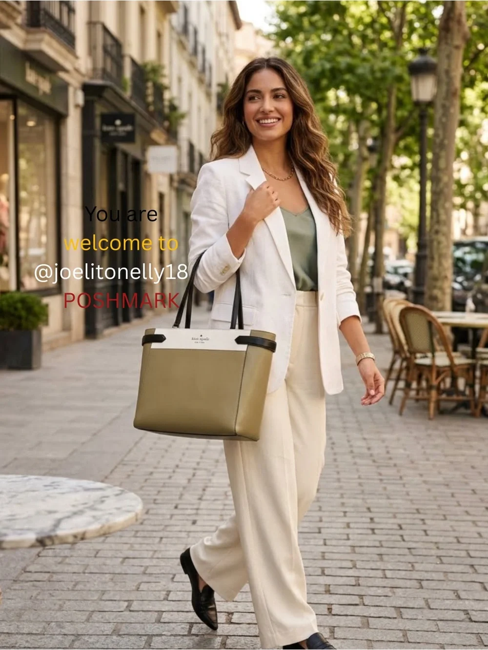 kate spade beige  and white Structured Tote